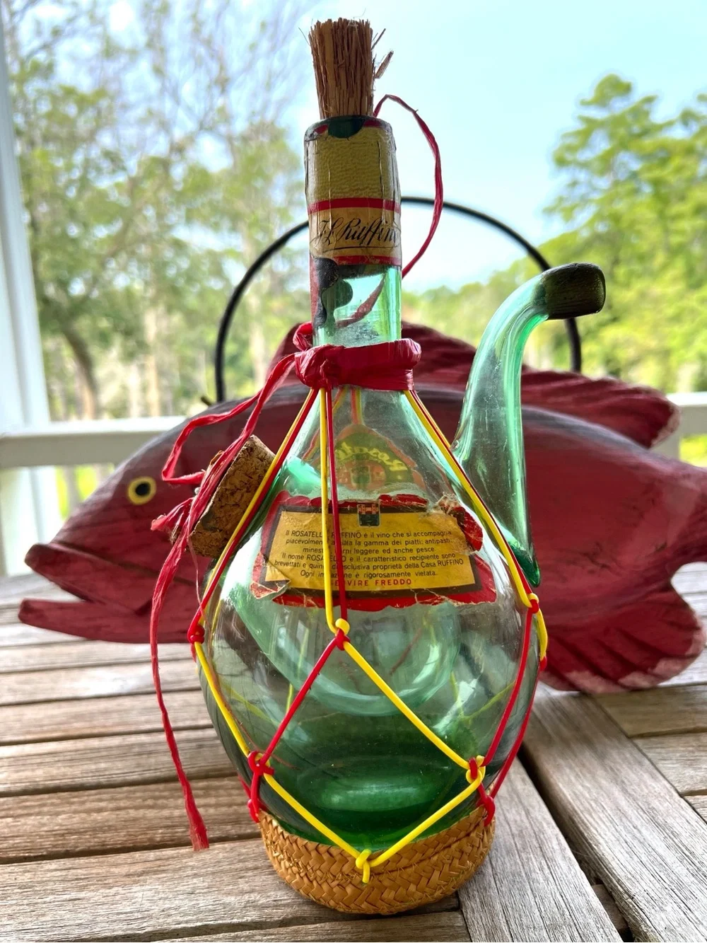 Rare VTG 50’s/60’s Italian Rosatello Wine Bottle Straw Base Unique Ice Chamber